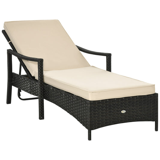 Outsunny Tumbona De Ratán Jardín Con Respaldo Ajustable Cojines Exterior Marrón_0