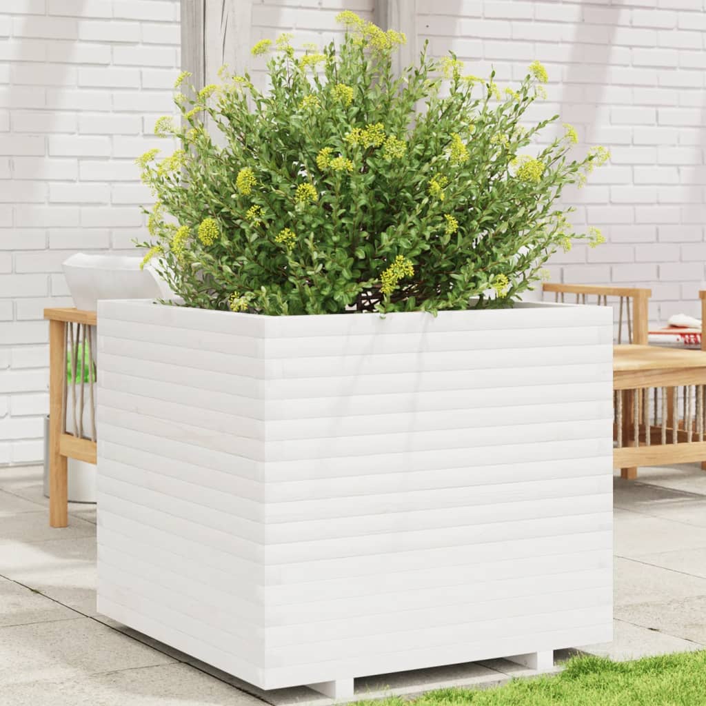 Jardinera De Madera Maciza De Pino Blanca 80x80x72 Cm_1
