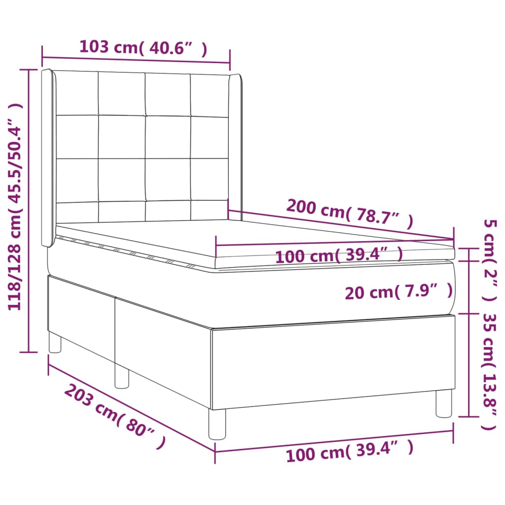 Cama Box Spring Colchón Y Luces Led Tela Negro 100x200 Cm / Vetonek_1