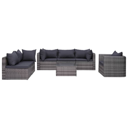 Vidaxl Set De Sofás De Jardín 7 Piezas Y Cojines Ratán Sintético Gris_0