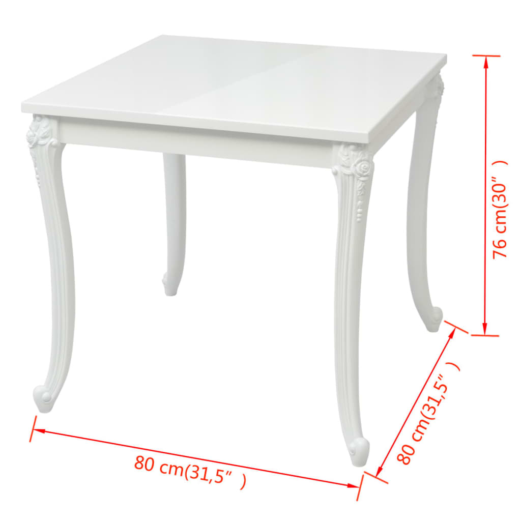 Mesa De Comedor Blanco Brillante 80x80x76 Cm_3