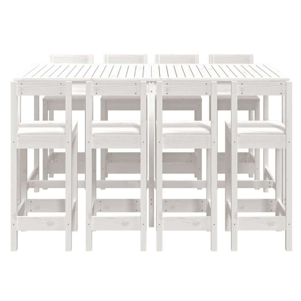Vidaxl Mesa Y Taburetes Altos Jardín 9 Pzas Madera Maciza Pino Blanco_3