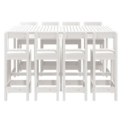Vidaxl Mesa Y Taburetes Altos Jardín 9 Pzas Madera Maciza Pino Blanco_3