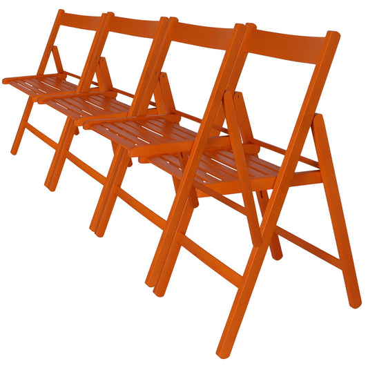 Well Home Mobiliario & Decoración - Pack 4 Sillas Bas En Madera De Haya, Acabado Naranja