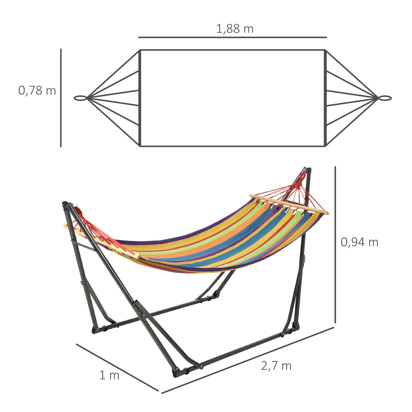 Outsunny Hamaca Con Soporte Plegable 2 En 1 Tendedero Con Barra 270x100x94 Cm_2
