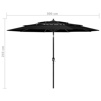 Vidaxl Sombrilla De Jardín De 3 Niveles Con Palo De Aluminio Negro 3 M_2