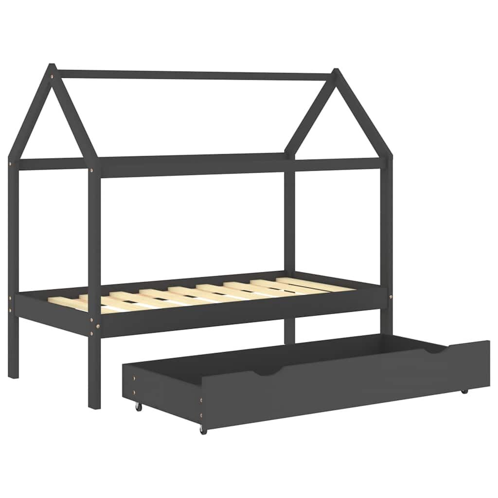 Vidaxl Estructura De Cama Infantil Y Cajón Madera Pino Gris 80x160cm_4