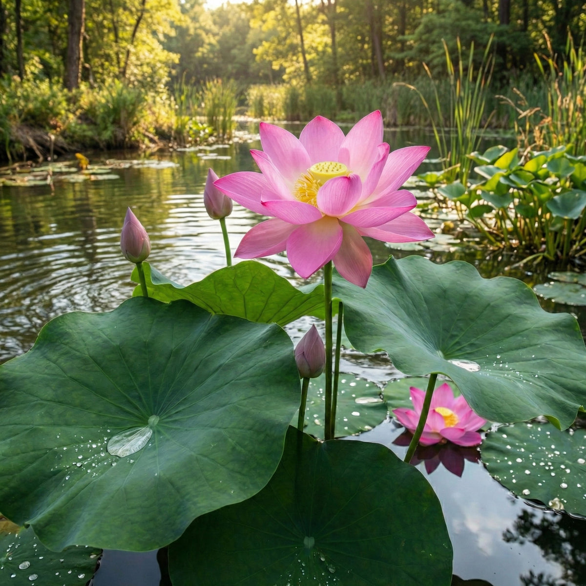 Loto Rosa - Nelumbo Nucifera - Set De 2 Con Cesta_1