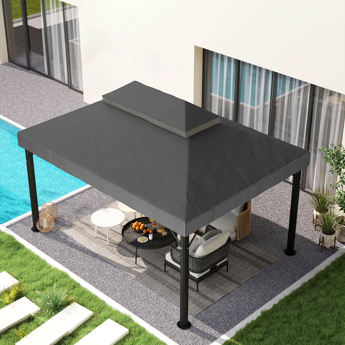 Outsunny Techo De Repuesto Para Cenador 4x3 M Con Techo Doble Anti-uv Gris_3