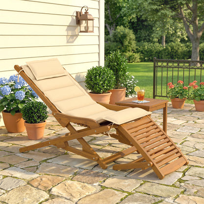 Outsunny Tumbona Silla Plegable De Madera Con Reposapiés Desmontable Y Cojín_1