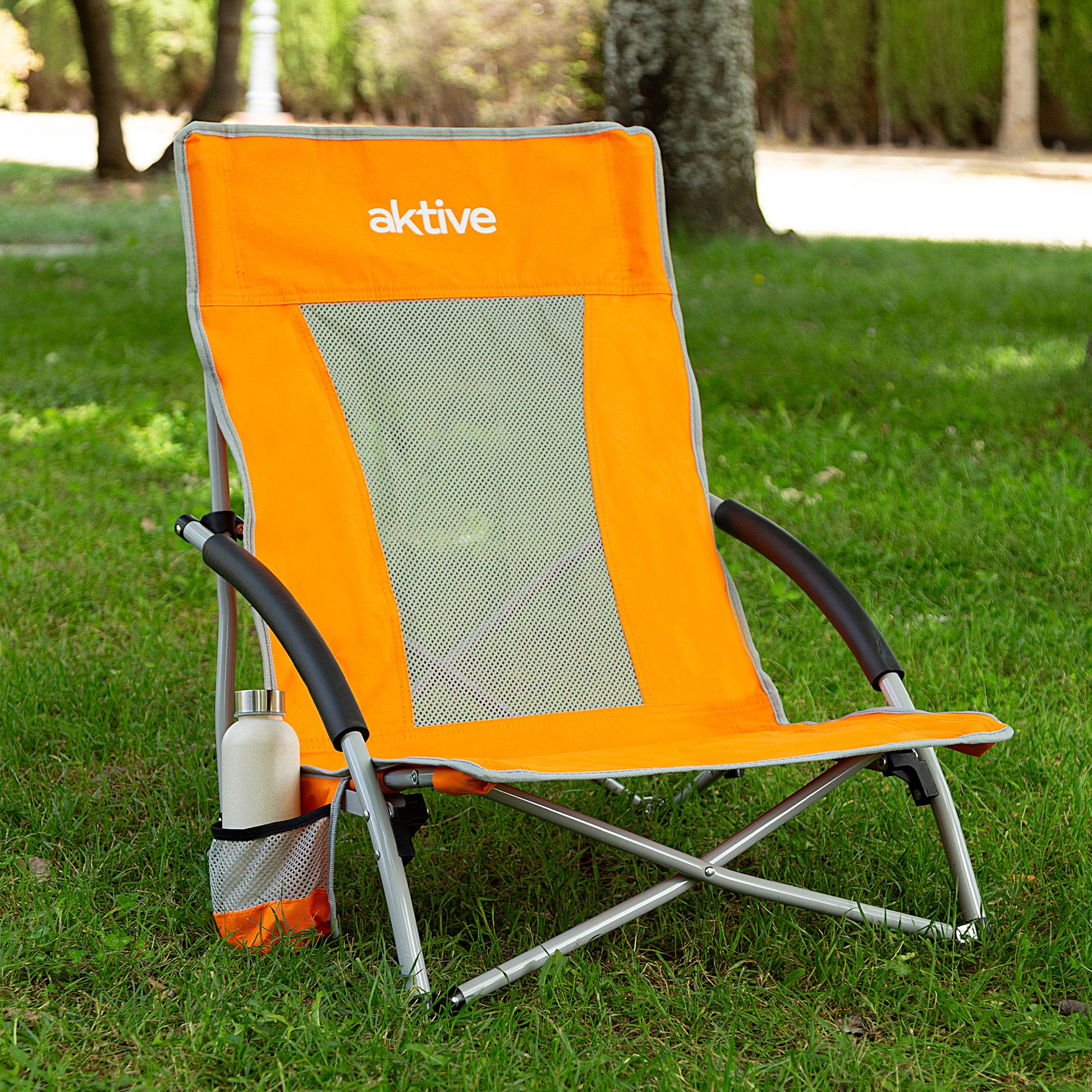 Pack 2 Sillas De Playa Bajas Y Transpirables Naranja C/posavasos Aktive_2