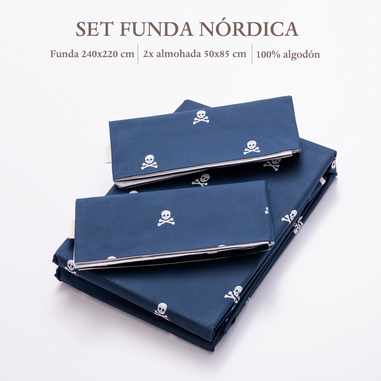 Set Cama (funda Nórdica 240x220 + 2 Fundas Almohada 50x85cm) 100% Algodón Navy Calaveras Scalpers Home_1