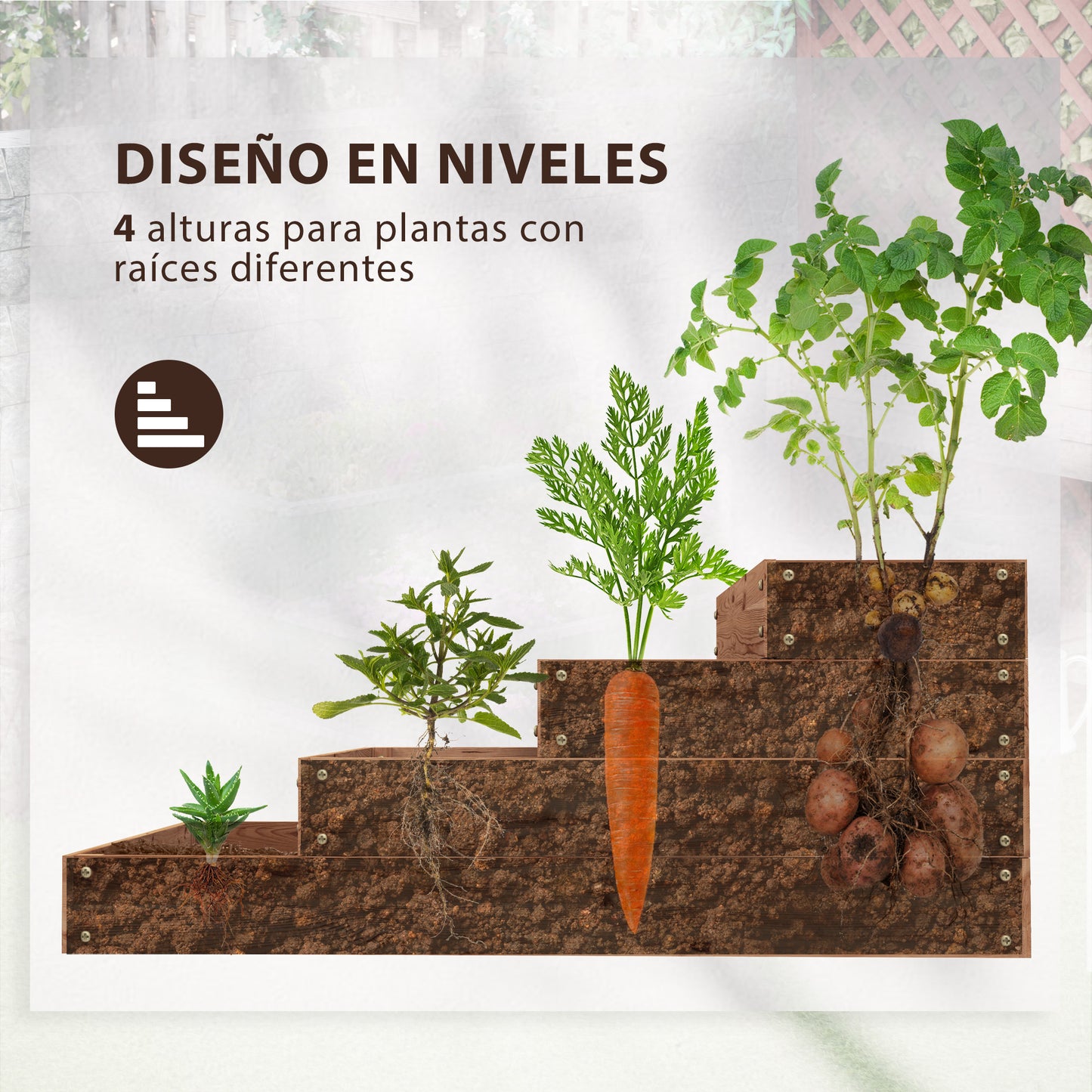 Outsunny Jardinera De Madera Elevada De 4 Niveles 113x113x46 Cm Café Oscuro_3
