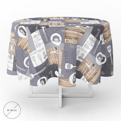 Mantel Hule Redondo Cuisin Impermeable Antimanchas Pvc Ø 140 Cm. Uso Interior Y Exterior