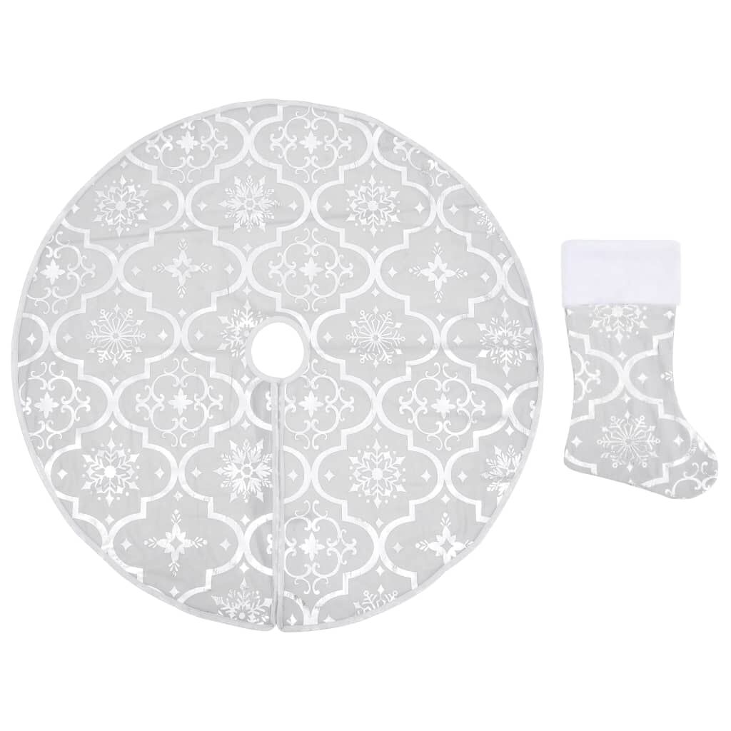Vidaxl Falda Del Árbol De Navidad De Lujo Y Calcetín Tela Blanco 90 Cm_0