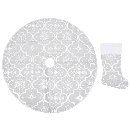 Vidaxl Falda Del Árbol De Navidad De Lujo Y Calcetín Tela Blanco 90 Cm_0