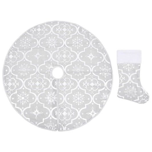 Vidaxl Falda Del Árbol De Navidad De Lujo Y Calcetín Tela Blanco 90 Cm_0