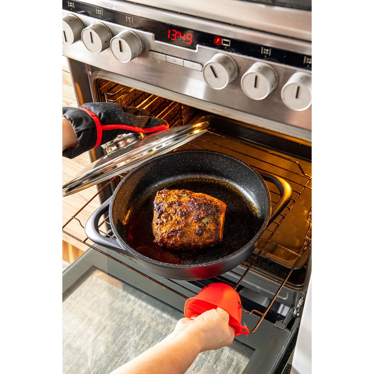 Batería De Cocina Inducción 8 Piezas Aluminio Fundido 4 Ollas Con Tapa De Cristal Antiadherente Briebe Mgk-17, Negro