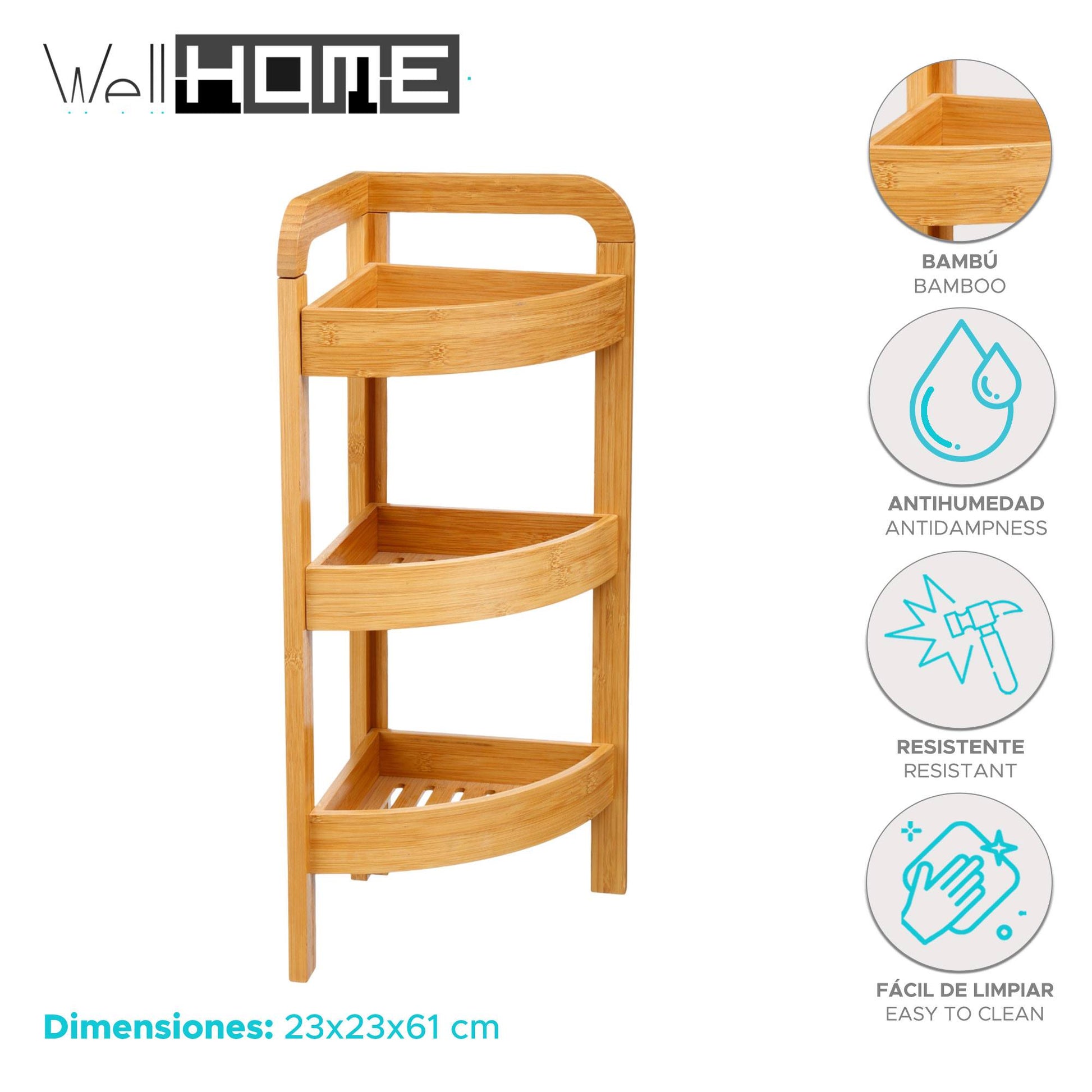 Well Home Estantería Esquinera En Bambú Con 3 Niveles H.61cm_1