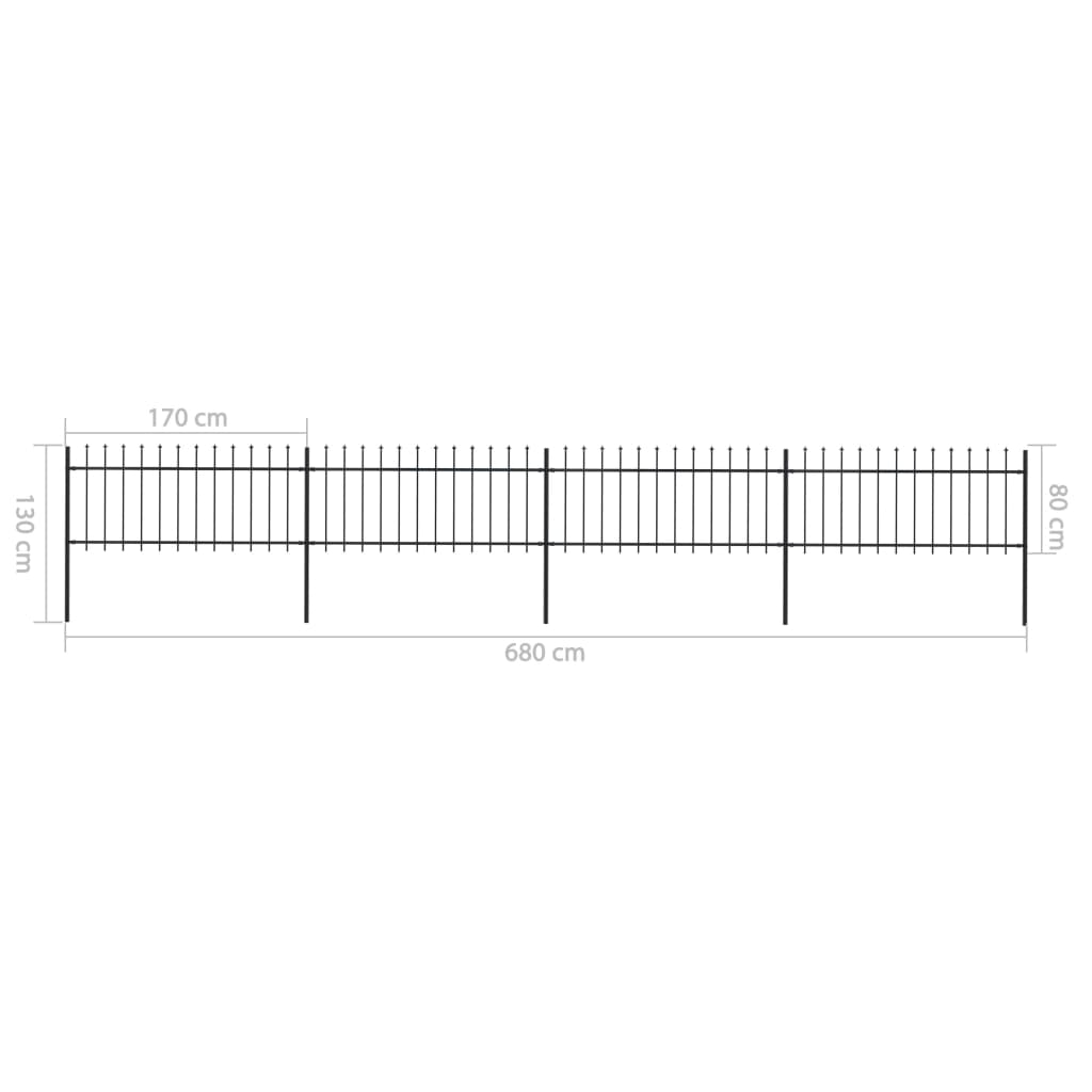 Valla De Jardín Con Puntas De Lanza Acero Negro 6,8x0,8 M / Vetonek_2