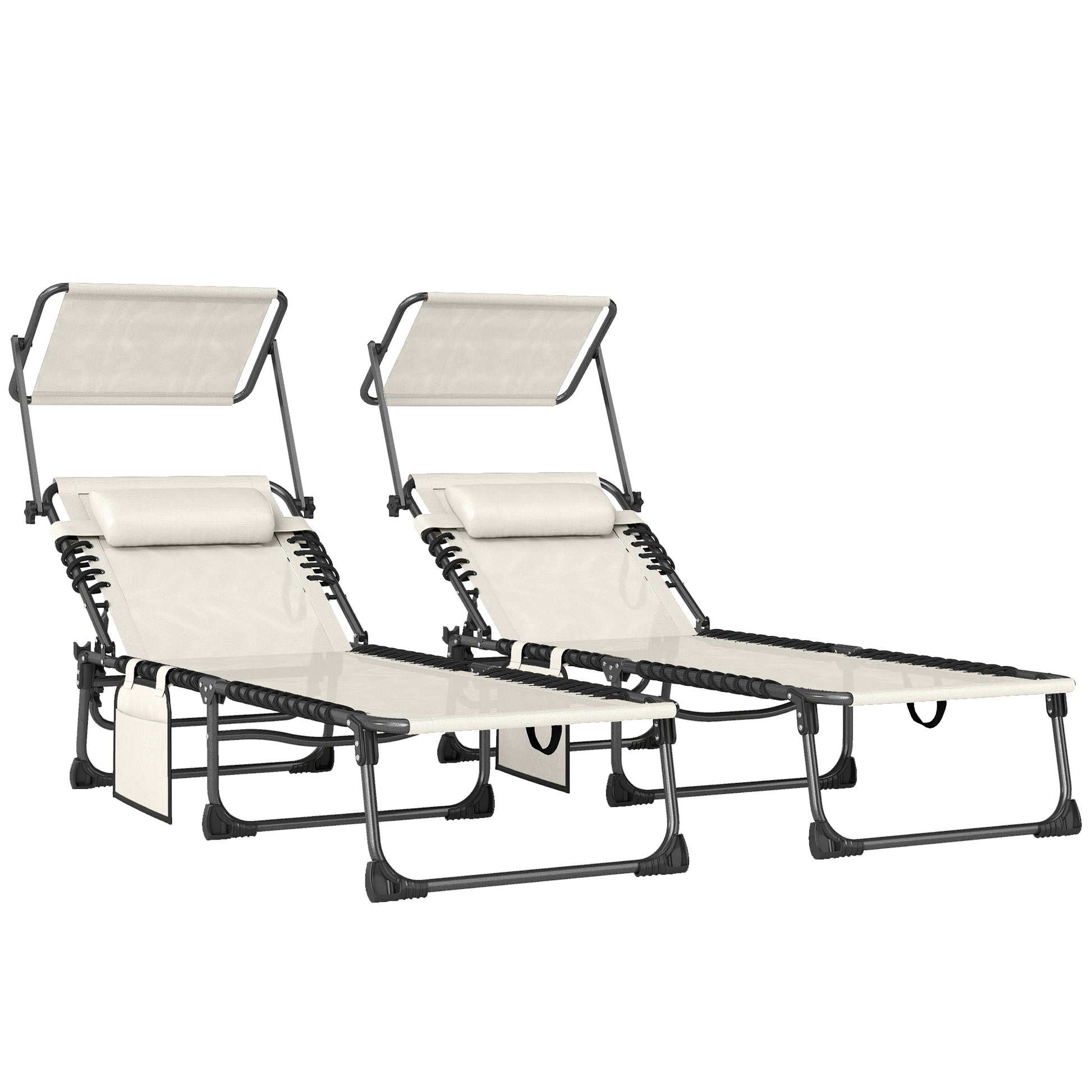 Outsunny Set De 2 Tumbonas Plegables Reclinables Con Parasol Y Bolsillo Lateral_0