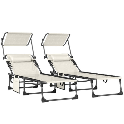 Outsunny Set De 2 Tumbonas Plegables Reclinables Con Parasol Y Bolsillo Lateral_0