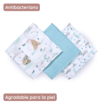 Pack 3 Muselinas Bambú Organico 70x70 Cm Mapache_2