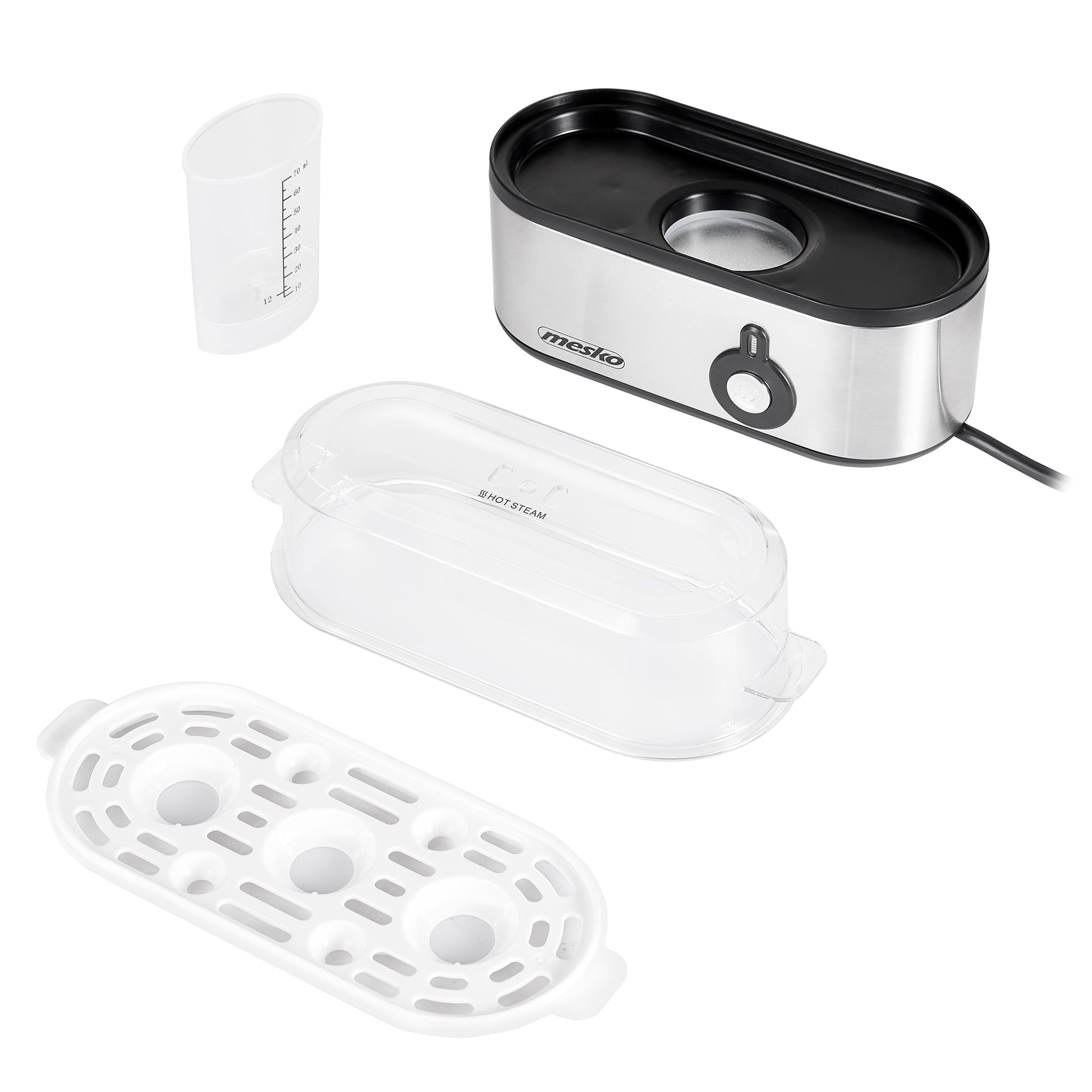 Cuece Huevos Eléctrico, 3 Huevos Cocidos, Ajuste Eléctronico Cocción, Soporte Extraíble, Sin Bpa Mesko Ms4485 Plata