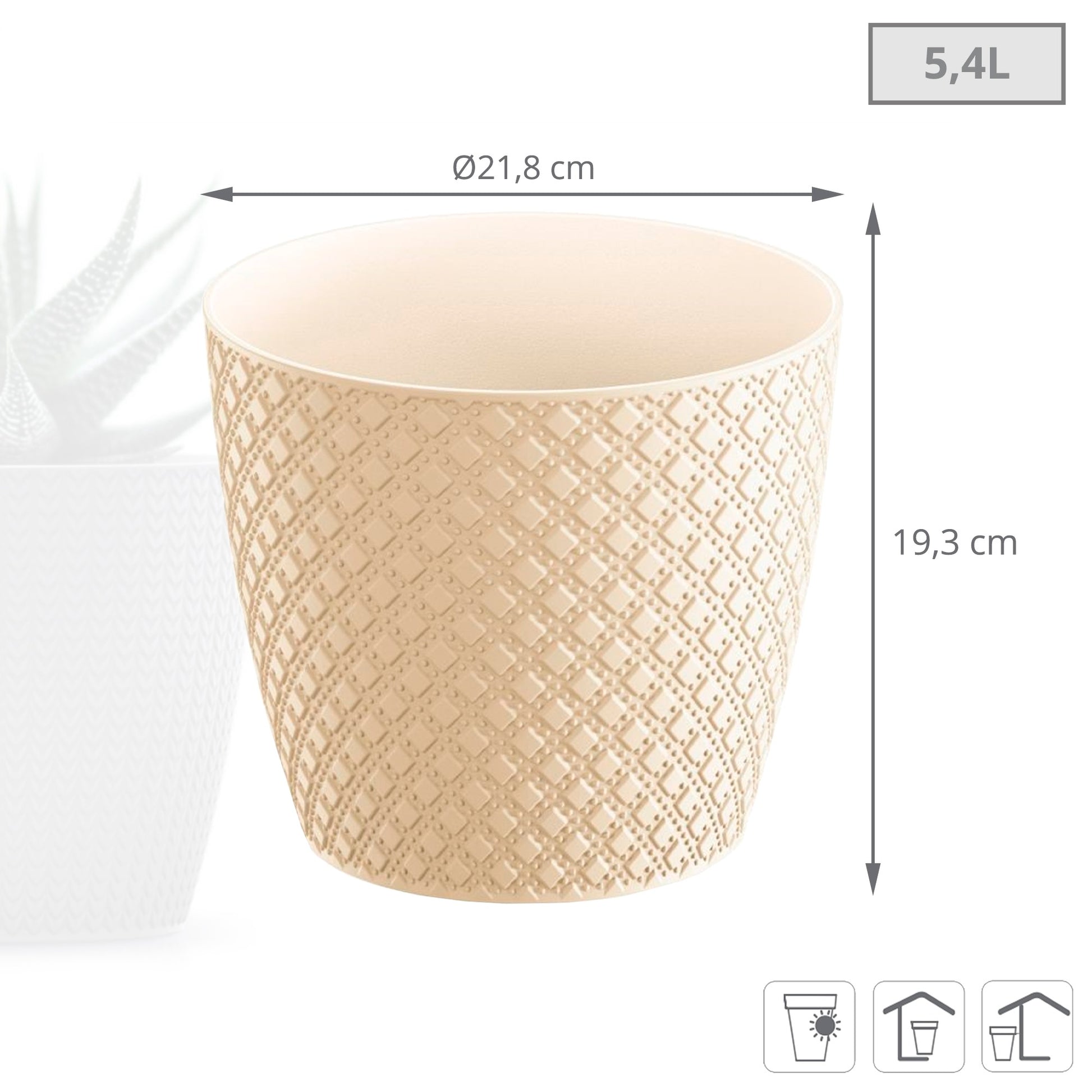 Maceta Orient 5,4l., Dimensiones (mm) 218x218x193, Color Crema_2