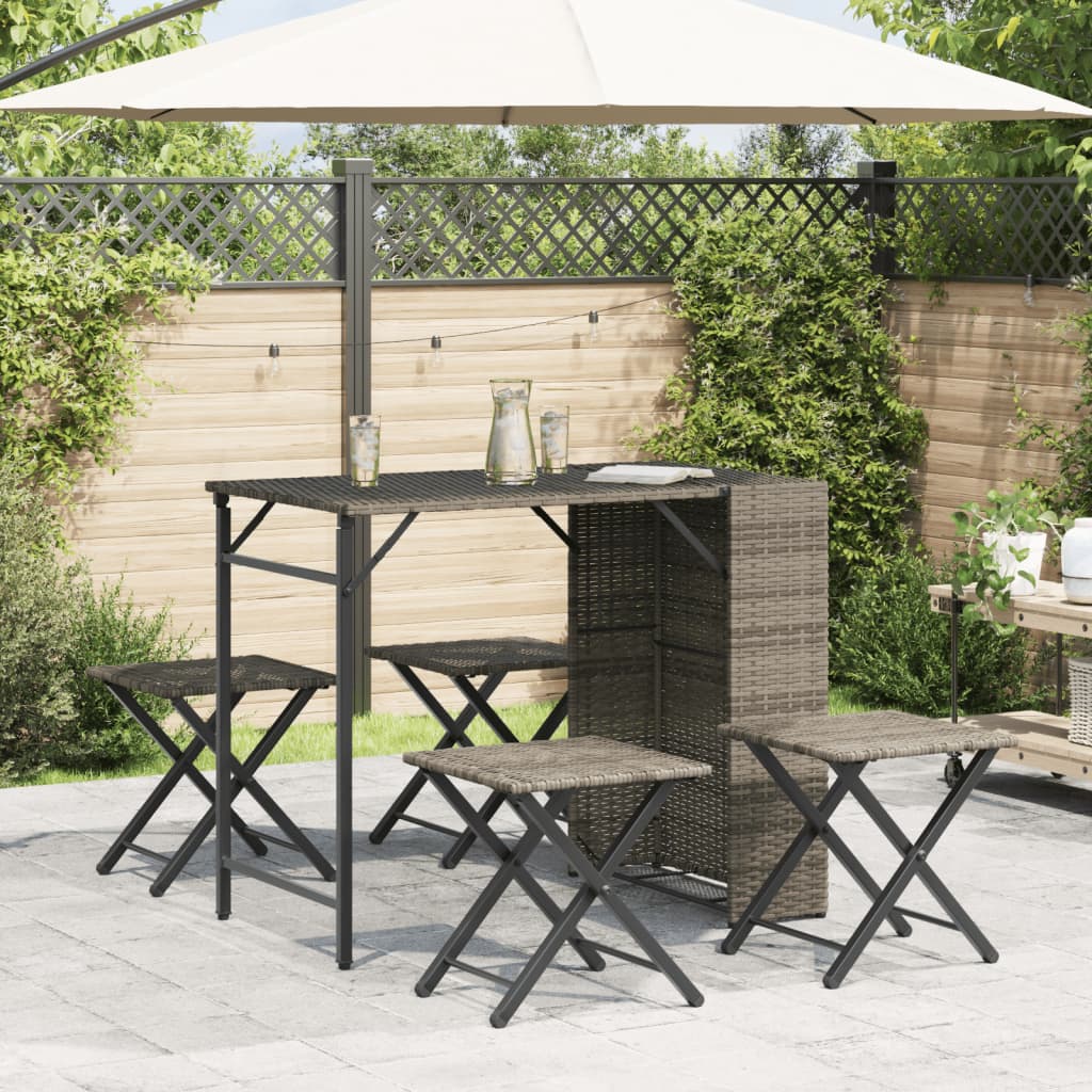 Juego De Comedor De Jardín Plegable 5 Piezas Ratán Pe Gris / Vetonek_5