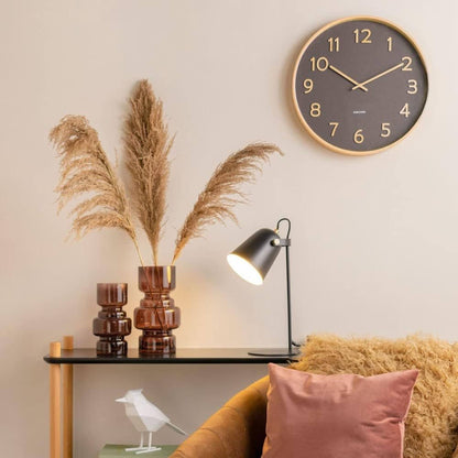 Well Home Reloj De Pared De Madera Aspecto Moderno Color Marrón Oscuro Ø38x5 Cm_3
