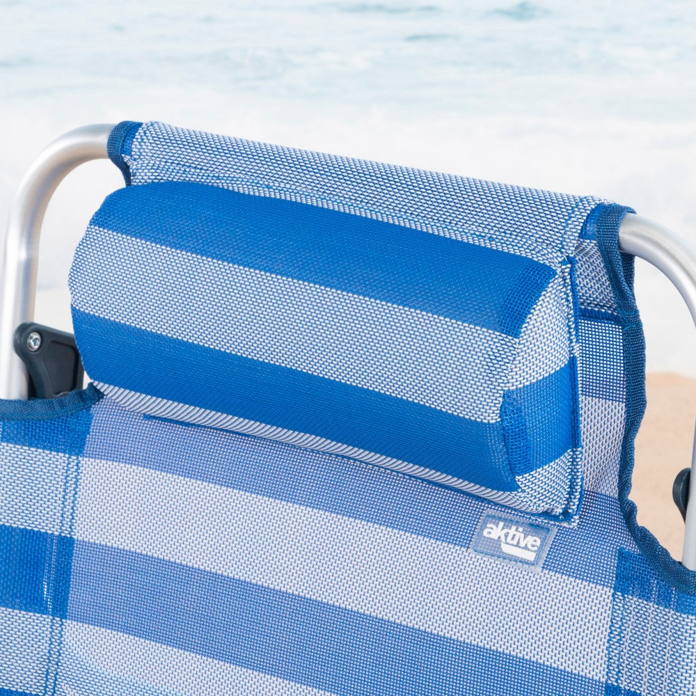 Aktive Silla De Playa Plegable Y Reclinable 7 Posiciones Marinera C/cojín Y Asas Mano_4