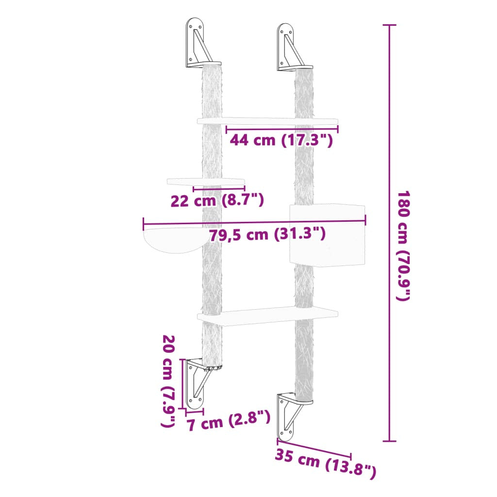 Vidaxl Árbol Rascador Para Gatos De Pared Crema 180 Cm_2
