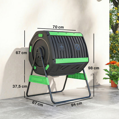 Outsunny Compostador Giratorio De 200l Doble Cámara Sin Bpa Verde_2