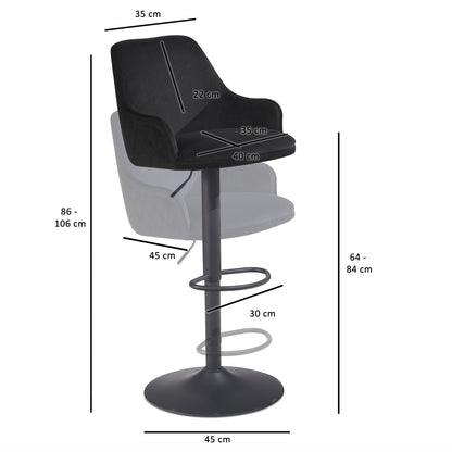Taburete De Bar, Terciopelo Negro Con Respaldo 86 - 106 Cm_3