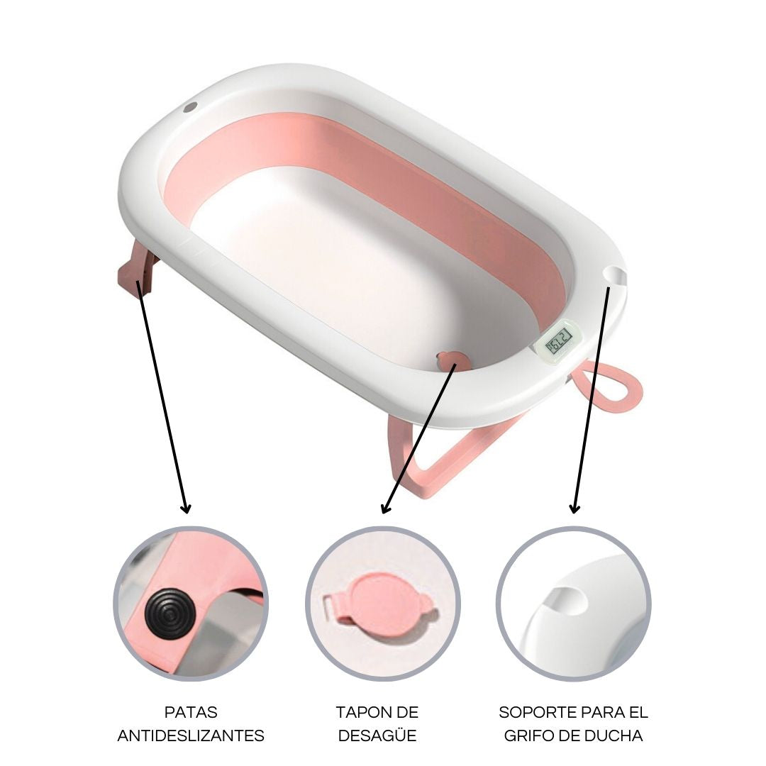 Bathby Bañera Plegable Rosa Para Bebés, Cojín Reductor, Termómetro, Patas Antideslizantes (rosa Pastel)_5