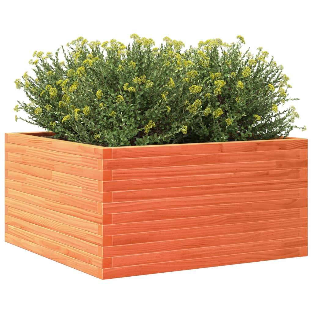 Jardinera De Madera Maciza Pino Marrón Cera 90x90x46 Cm_3