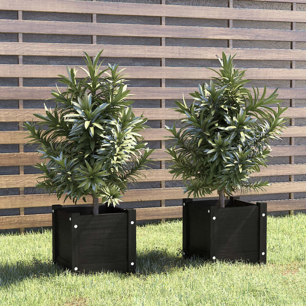 Jardineras 2 Uds Madera Maciza De Pino Negra 31x31x31 Cm_1