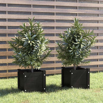Jardineras 2 Uds Madera Maciza De Pino Negra 31x31x31 Cm_1