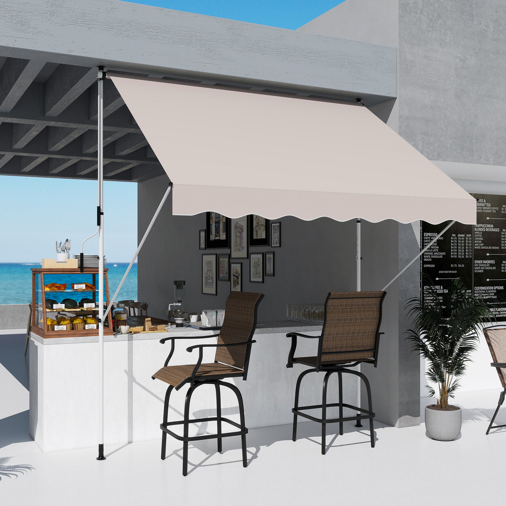 Outsunny Toldo Manual Retráctil 300x150x170-280 Cm Con Altura Ajustable Beige_4