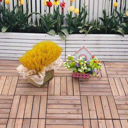 Outsunny Set 27 Baldosas De Madera De Clic 30x30 Cm Área De 2,43 M² Marrón_1