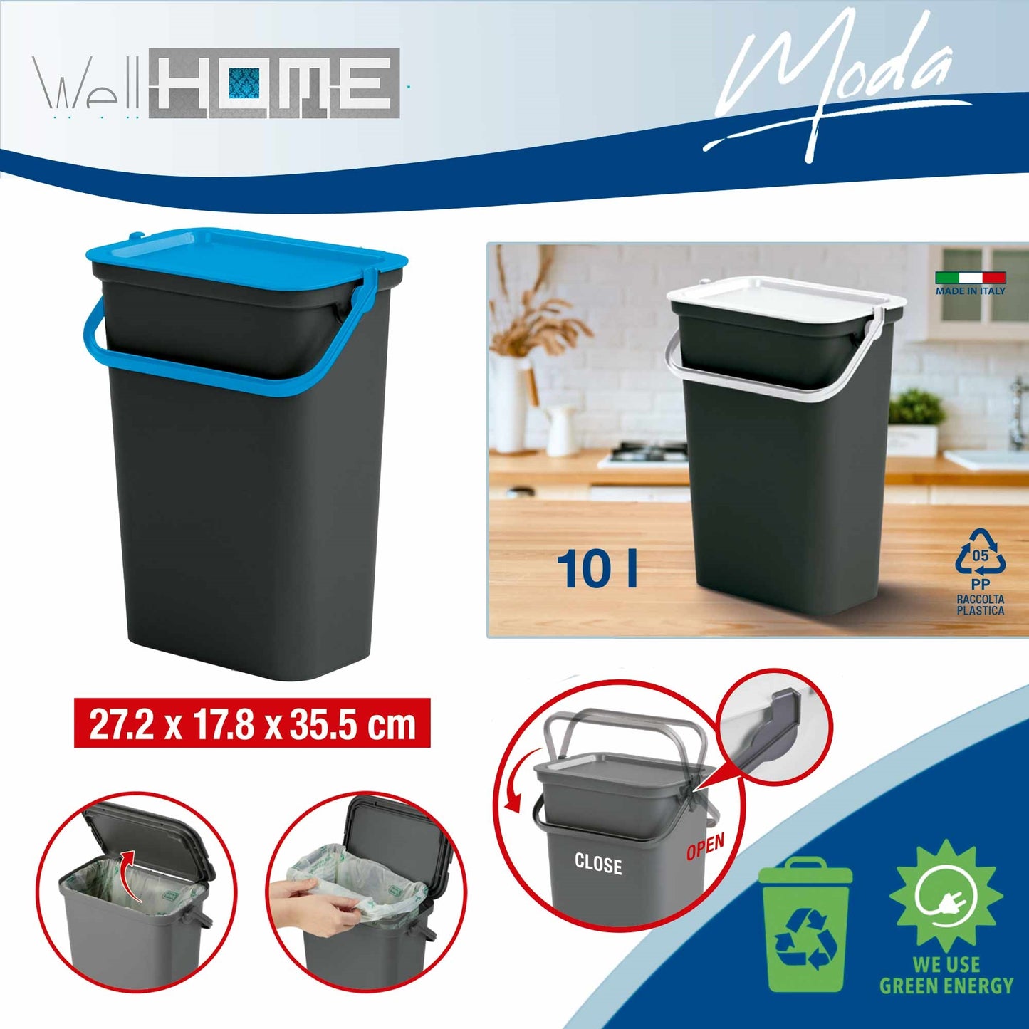 Set De 2 Papeleras moda 10l Con Asa Azul Y Negro_1