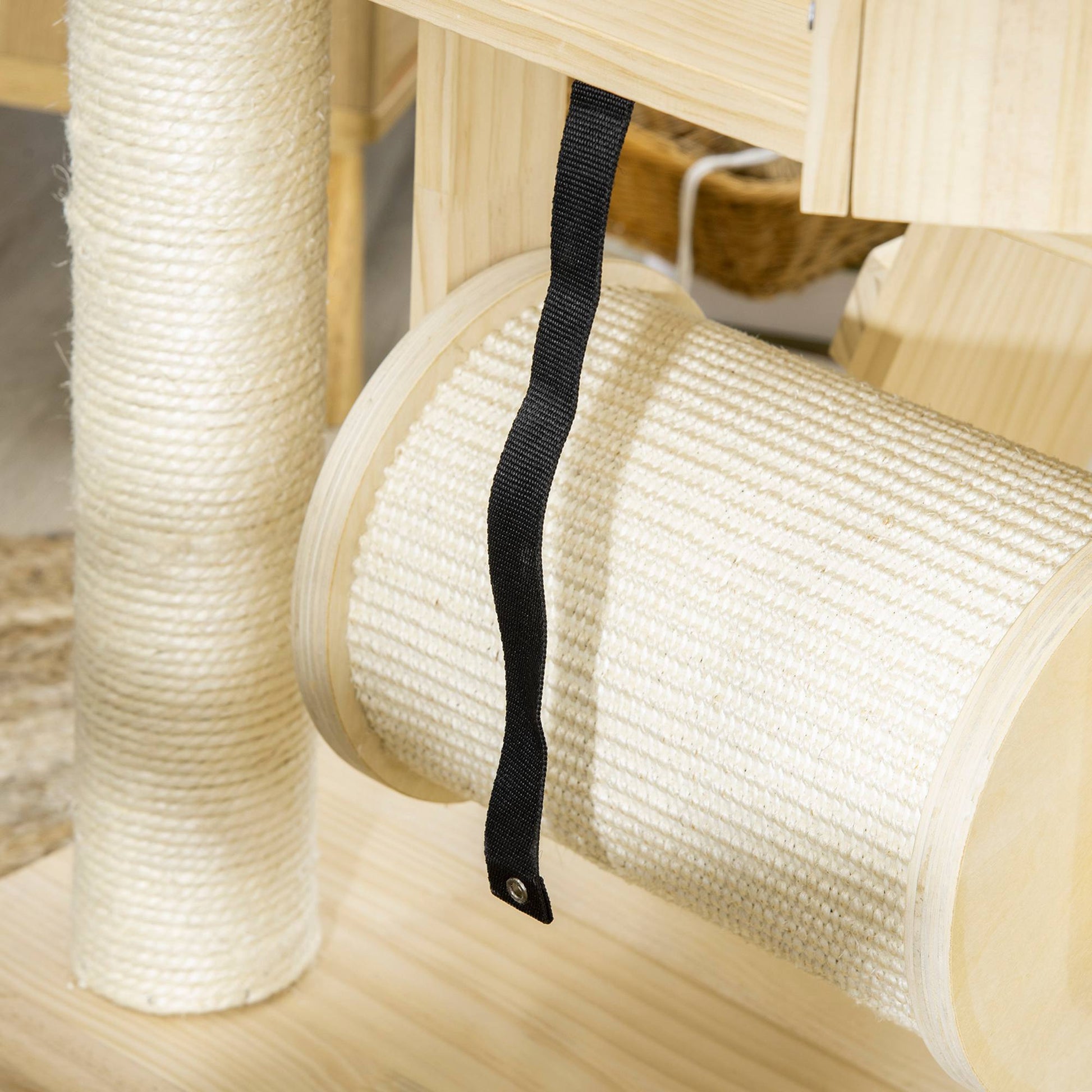 Pawhut Árbol Rascador Para Gatos Madera 125 Cm Con Camas Cueva Postes De Sisal_4