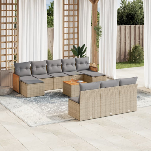 Set De Sofás De Jardín 11pzas Con Cojines Ratán Sintético Beige / Vetonek_0