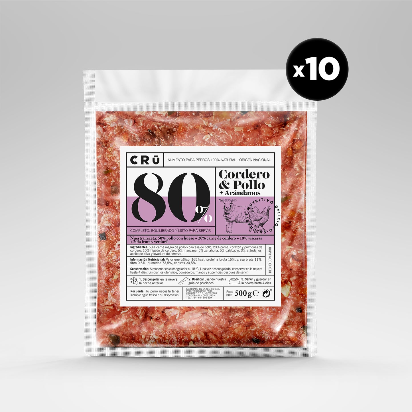 Menú Barf De Cordero Y Pollo Para Perro - 10 Paquetes