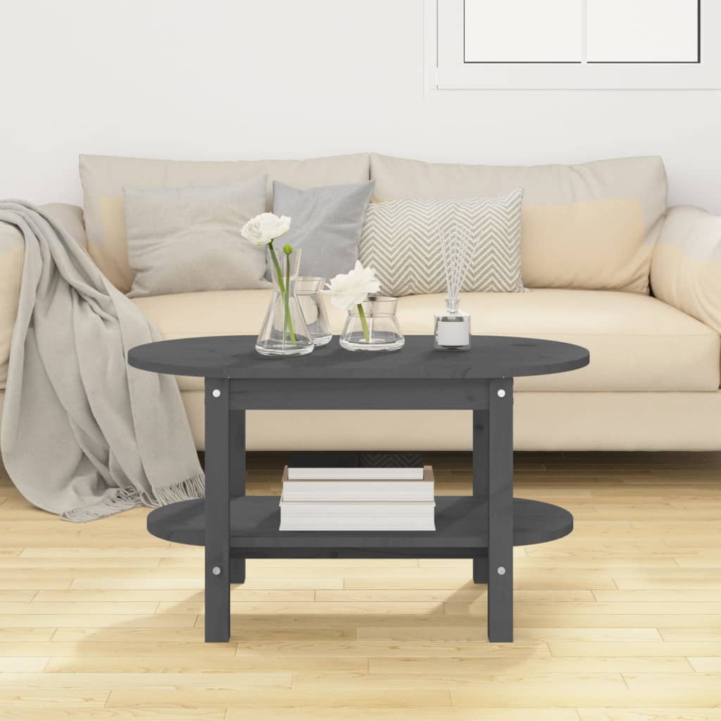Mesa De Centro De Madera Maciza De Pino Gris 80x45x45 Cm_1