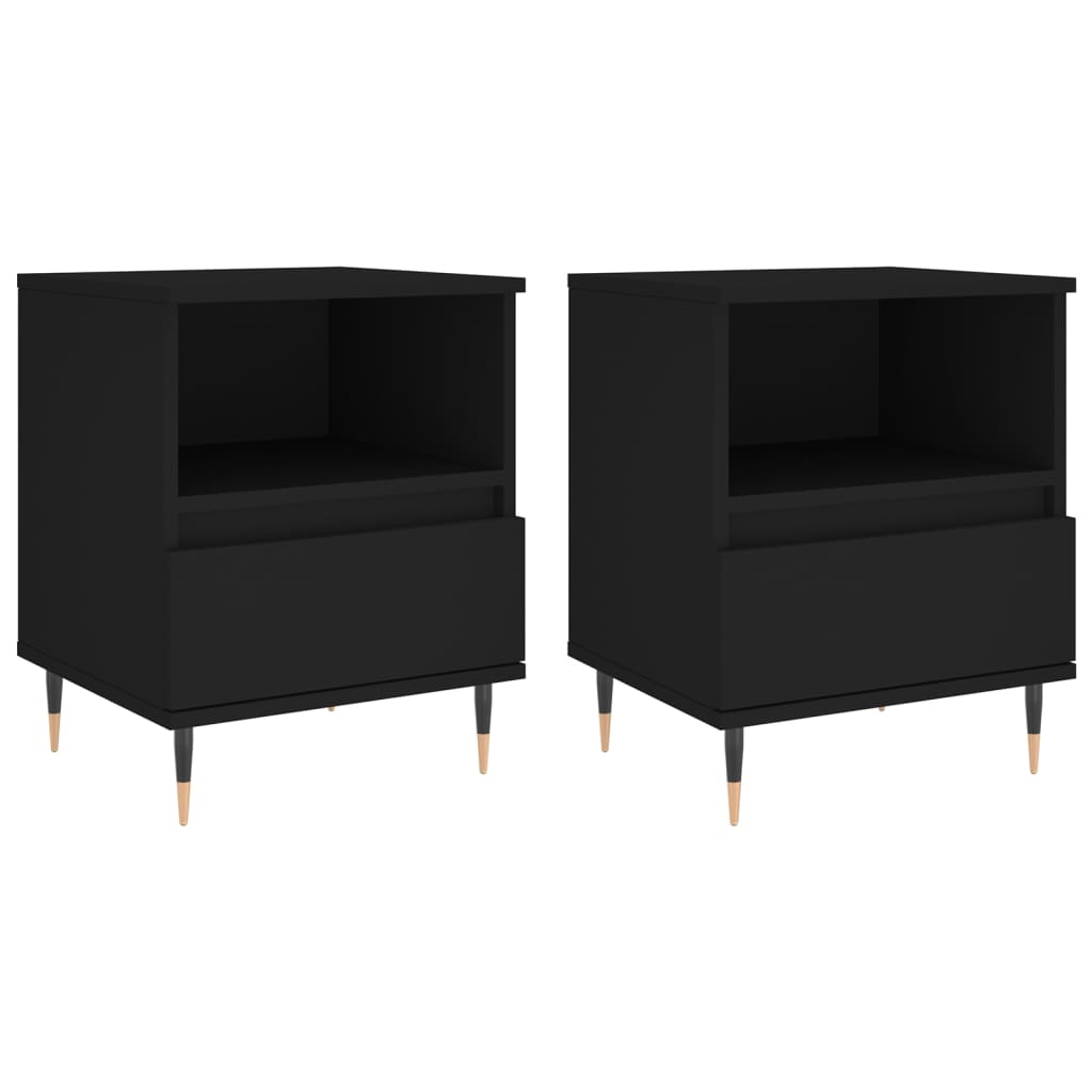 Mesitas De Noche 2 Uds Madera De Ingeniería Negro 40x35x50 Cm_0