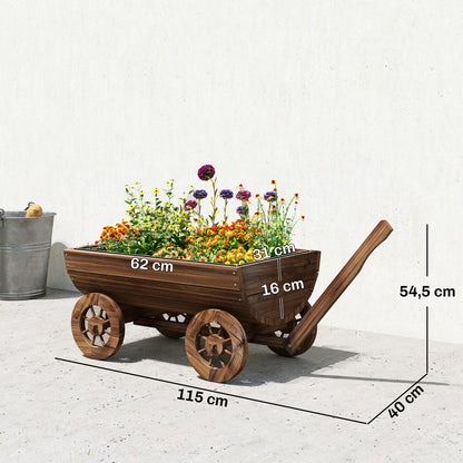 Outsunny Carrito De Madera Con 4 Ruedas Y Mango Drenaje 115x40x54,5 Cm_2