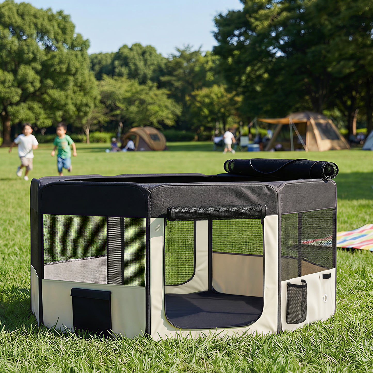 Pawhut Parque Para Mascotas Plegable 90x90x41cm Impermeable De Tela Oxford Negro_1