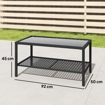 Outsunny Mesa De Jardín De Ratán Con Estante Tablero De Vidrio Templado Negro_2